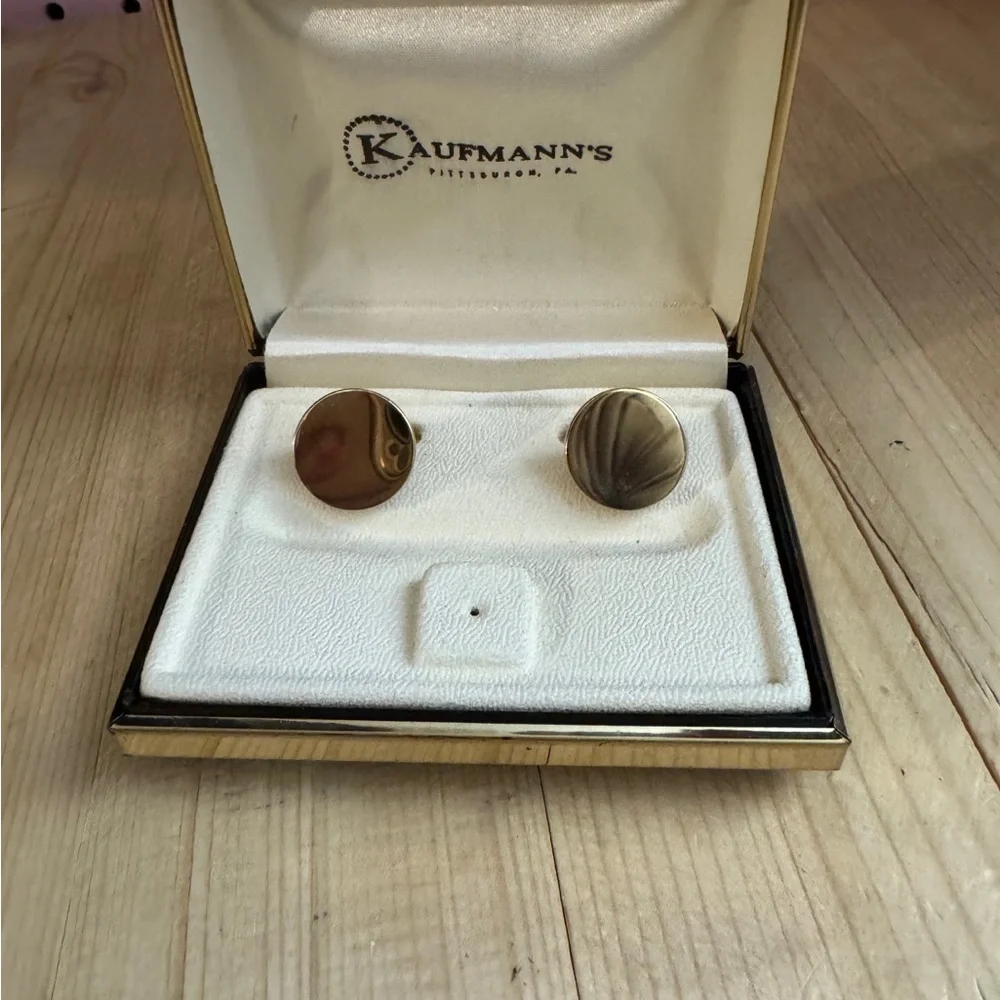 Vintage Gold Tone Round Cufflinks Kaufmann’s Pittsburgh Men’s Dress Shirt Formal